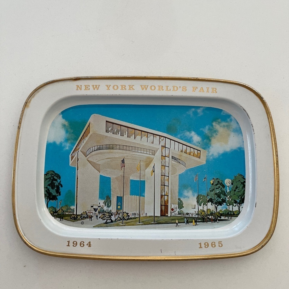 VINTAGE New York World's Fair Small Tin Tray 1964 1965 Heliport Top of the Fair